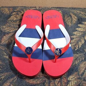 Lauren Ralph Lauren Red, White, and Blue Flip Flops- Size 6- NWOT